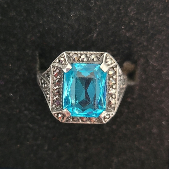 Vintage Blue Paste Art Deco Ring - Picture 1 of 4